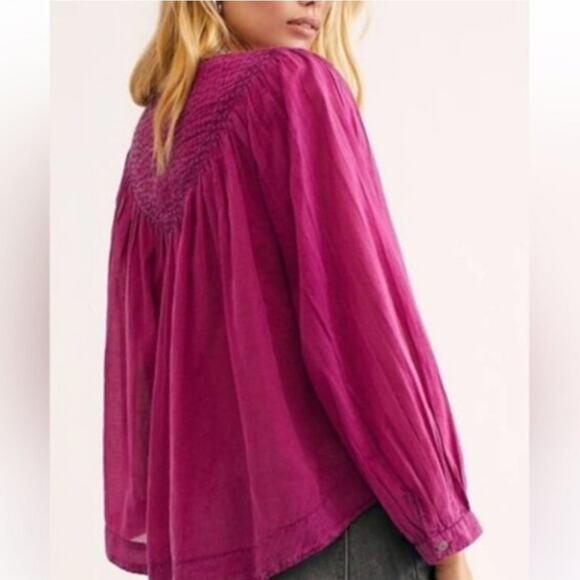 Free People We The Cool Meadow Bohemian Flowy Blouse Long Sleeve Top - Picture 3 of 15